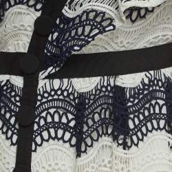 Pre Owned Self-Portrait Navy Blue/White Guipure Lace Short Dress M