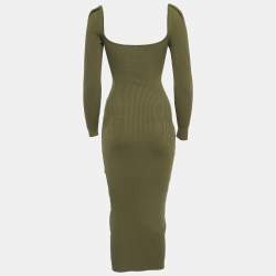 Pre Owned Self-Portrait Green Rib Knit Cutout Midi Dress XS