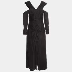 Self-Portrait Black Jacquard Satin Off-Shoulder Corset Maxi Dress S