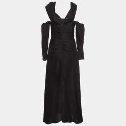 Self-Portrait Black Jacquard Satin Off-Shoulder Corset Maxi Dress S