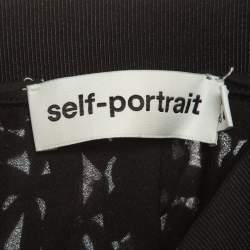 Pre Owned Self-Portrait Black/White Floral Cut-out Lace Short Skirt S