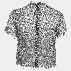 Pre Owned Self Portrait Black/White Floral Cut-out Lace Top M