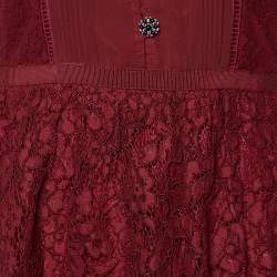 Self-Portrait Maroon Cord Lace Tiered Midi Dress S