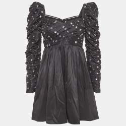 Self-Portrait Black Cluster Sequin Synthetic Taffeta Mini Dress S