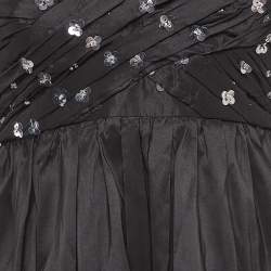 Self-Portrait Black Cluster Sequin Synthetic Taffeta Mini Dress S