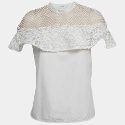 Self Portrait White Guipure Lace Detachable Yoke and Cotton Hudson Top M