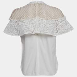 Self Portrait White Guipure Lace Detachable Yoke and Cotton Hudson Top M