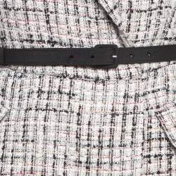 Self-Portrait Pink/Black Lace Trim Tweed Blazer Style Belted Midi Dress S