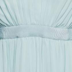 Pre Owned Self-Portrait Light Blue Pleated Chiffon Ruffled Maxi Dress M