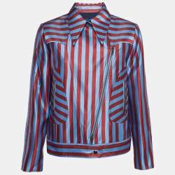 Self-Portrait Blue/Red Candy Stripe Satin Zipper Jacket S