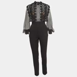 Self-Portrait Black Guipure Lace and Mesh Semi Sheer Jumpsuit M
