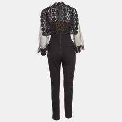 Self-Portrait Black Guipure Lace and Mesh Semi Sheer Jumpsuit M