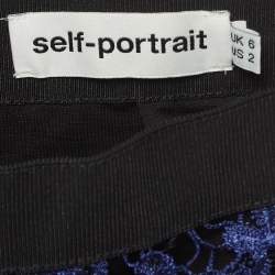 Pre Owned Self-Portrait Blue Floral Guipure Lace Sequin Embellished Tiered Skirt S