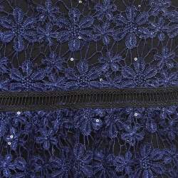 Pre Owned Self-Portrait Blue Floral Guipure Lace Sequin Embellished Tiered Skirt S
