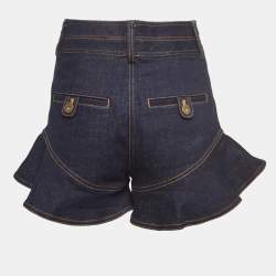 Pre Owned Self-Portrait Dark Blue Denim High Waist Flounced Shorts S