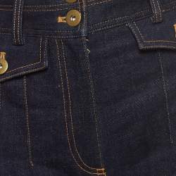 Pre Owned Self-Portrait Dark Blue Denim High Waist Flounced Shorts S