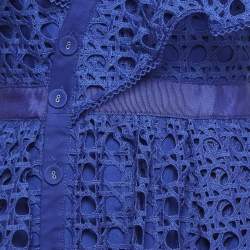Pre Owned Self-Portrait Blue Guipure Lace One Shoulder Frill Midi Dress S