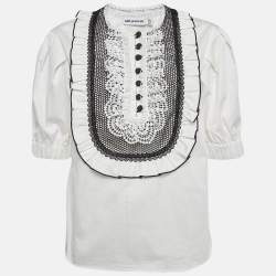 Self-Portrait White Cotton Lace Bib Top M