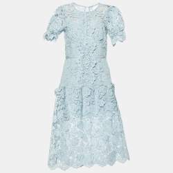Self-Portrait Blue Floral Lace Midi Dress M