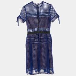 Pre Owned Self-Portrait Royal Blue Lace & Tulle Knee Length Dress S