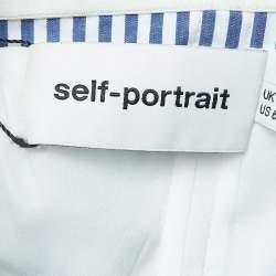 Pre Owned Self-Portrait Blue & White Cotton Stripe Shirting Tie Detail Top M