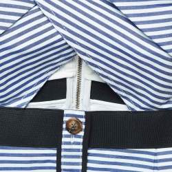 Pre Owned Self-Portrait Blue & White Cotton Stripe Shirting Tie Detail Top M