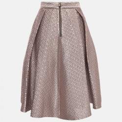 Self-Portrait Pink Textured Lame Pleated Midi Skirt S