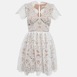 Self-Portrait White Floral Guipure Lace Mini Dress S