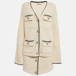 Self-Portrait Cream Sequin Knit Skirt and Cardigan Set L