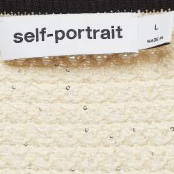 Self-Portrait Cream Sequin Knit Skirt and Cardigan Set L