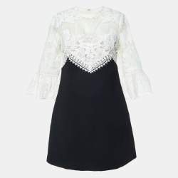 Pre Owned Self-Portrait White Embroidered Lace & Crepe Mini Dress M
