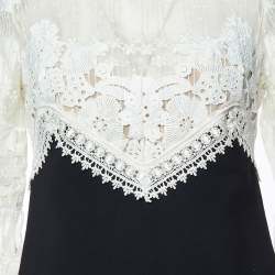 Pre Owned Self-Portrait White Embroidered Lace & Crepe Mini Dress M