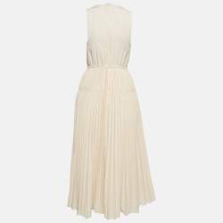 Pre Owned Self-Portrait Cream Crepe Scallop Sleeveless Midi Dress S