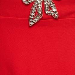 Pre Owned Self-Portrait Red Crystal Bow Crepe Mini Dress S