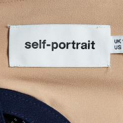 Pre Owned Self-Portrait Navy Blue Striped Crochet Knit Midi Dress M