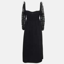Self-Portrait Black Dots Mesh Sleeved Crepe Midi Dress L