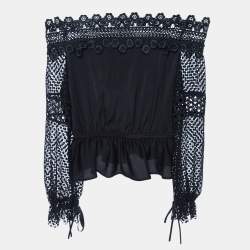 Self-Portrait Black Crepe & Lace Off-Shoulder Top S