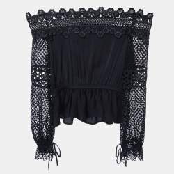 Self-Portrait Black Crepe & Lace Off-Shoulder Top S