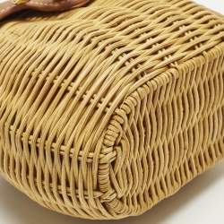 مملوكة مسبقًا Self-Portrait Bow Brown/Cream Leather and Rattan Basket Bag