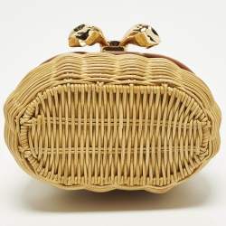 مملوكة مسبقًا Self-Portrait Bow Brown/Cream Leather and Rattan Basket Bag