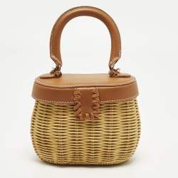 مملوكة مسبقًا Self-Portrait Bow Brown/Cream Leather and Rattan Basket Bag