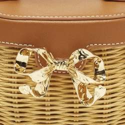 مملوكة مسبقًا Self-Portrait Bow Brown/Cream Leather and Rattan Basket Bag