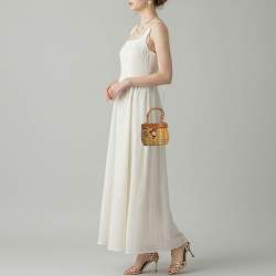 مملوكة مسبقًا Self-Portrait Bow Brown/Cream Leather and Rattan Basket Bag