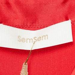 Semsem Red Satin Silk Button Front Belted Maxi Dress S