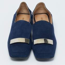 Pre Owned Sergio Rossi Navy Blue Suede Sr1 Loafers Size 41