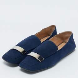Pre Owned Sergio Rossi Navy Blue Suede Sr1 Loafers Size 41