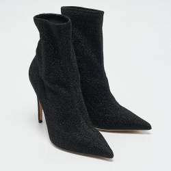 Sergio Rossi Black Lurex Fabric Sock Ankle Length Boots Size 39