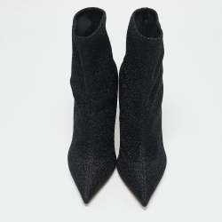 Sergio Rossi Black Lurex Fabric Sock Ankle Length Boots Size 39