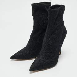 Sergio Rossi Black Lurex Fabric Sock Ankle Length Boots Size 39