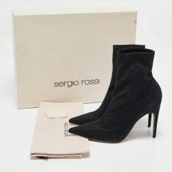 Sergio Rossi Black Lurex Fabric Sock Ankle Length Boots Size 39
